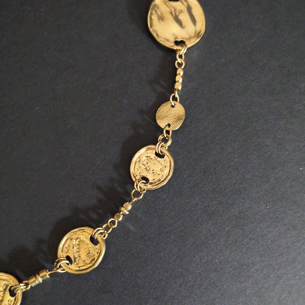 Long gold tone disk single strand necklace - Picture 9 of 12
